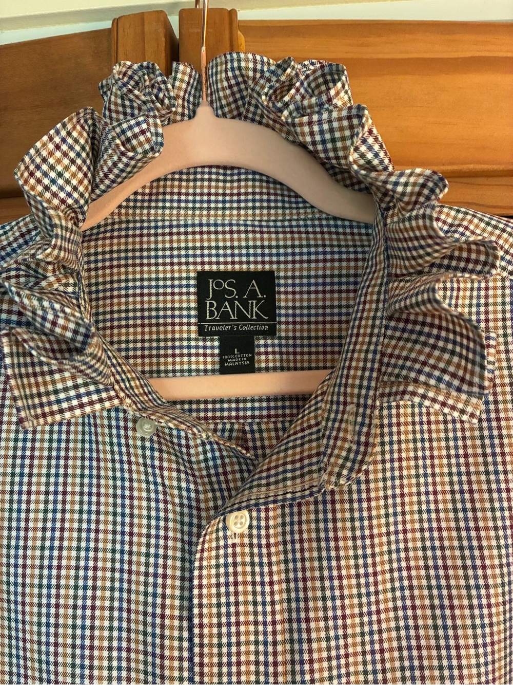 Jos. A. Bank Blue and Brown Checked Tie-Front Button Down Shirt - Picture 7 of 7